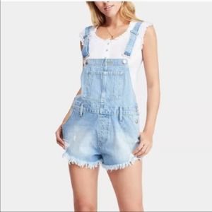 Free people overall shorts romper denim distressed